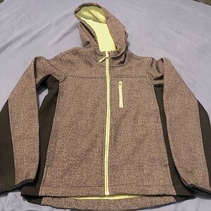 Athletic Works Hooded Jacket Fleece Lined Size M (10/12) Grey/Black/Neon Green